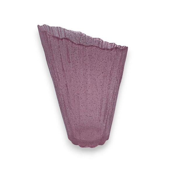 Murano Glass Hand Made in Italy Asymmetrical Vase - Pink Glitter - Picture 2 of 7